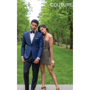 Couture 1910 Stretch 1-Button Navy with Black Shawl Lapel Coat and Contrasting Black Pants